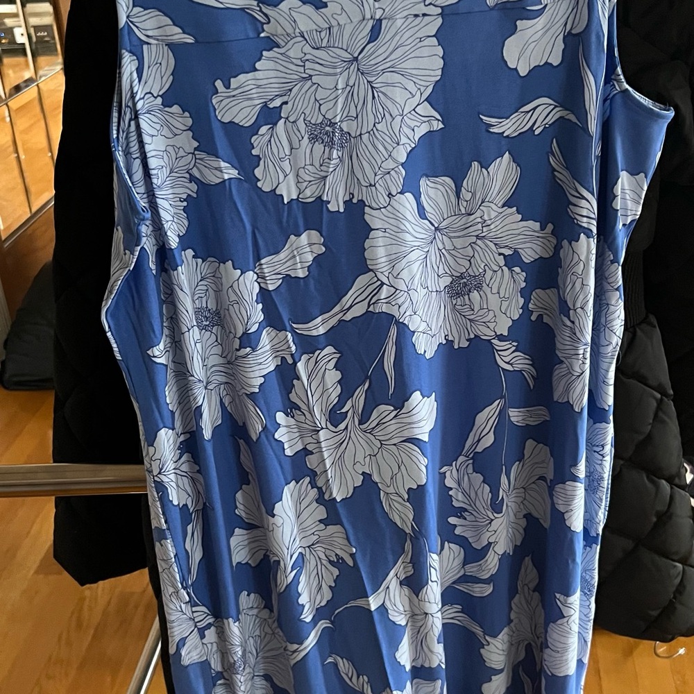 J. Jill Blue Floral Midi Dress with White Blooms